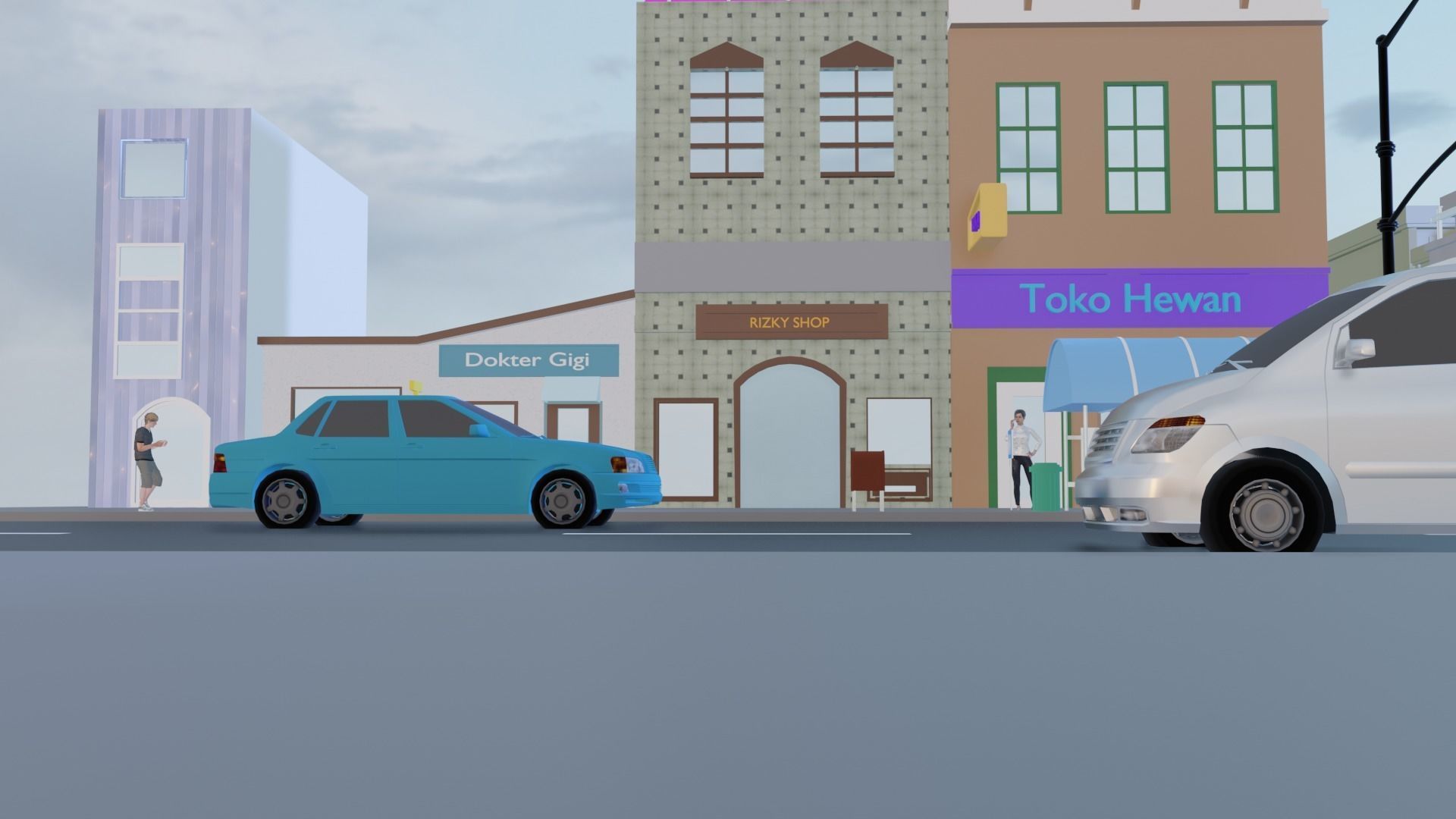 Cartoon city low poly Low-poly 3D model_3