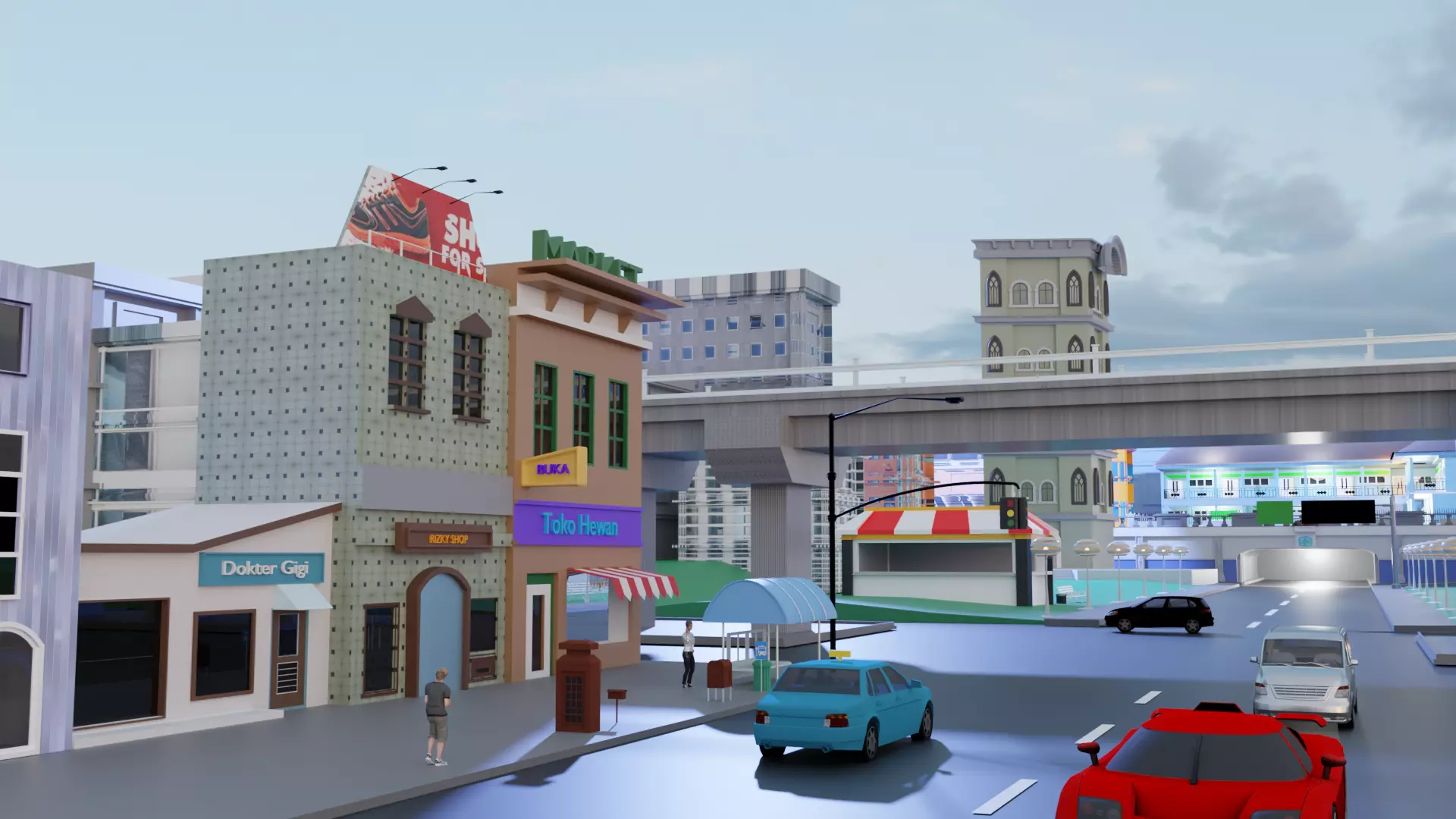 Cartoon city low poly Low-poly 3D model_0