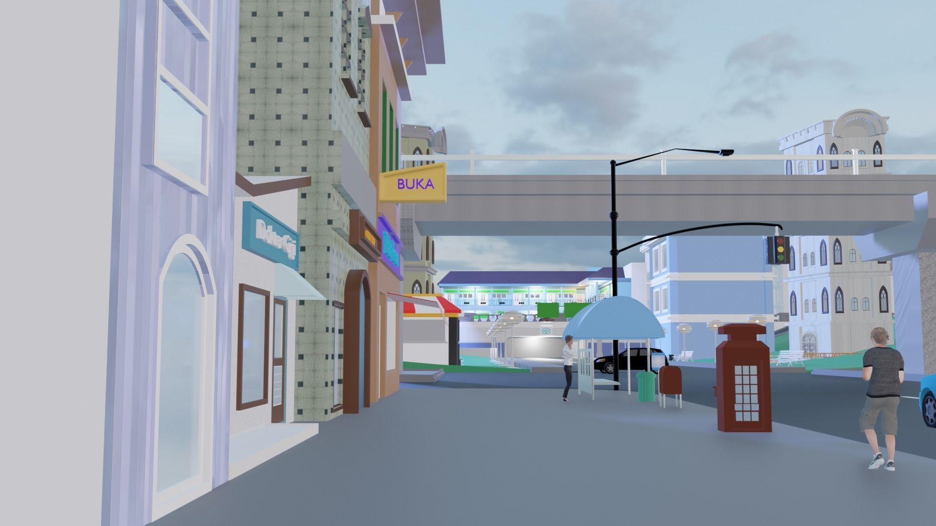 Cartoon city low poly Low-poly 3D model_4