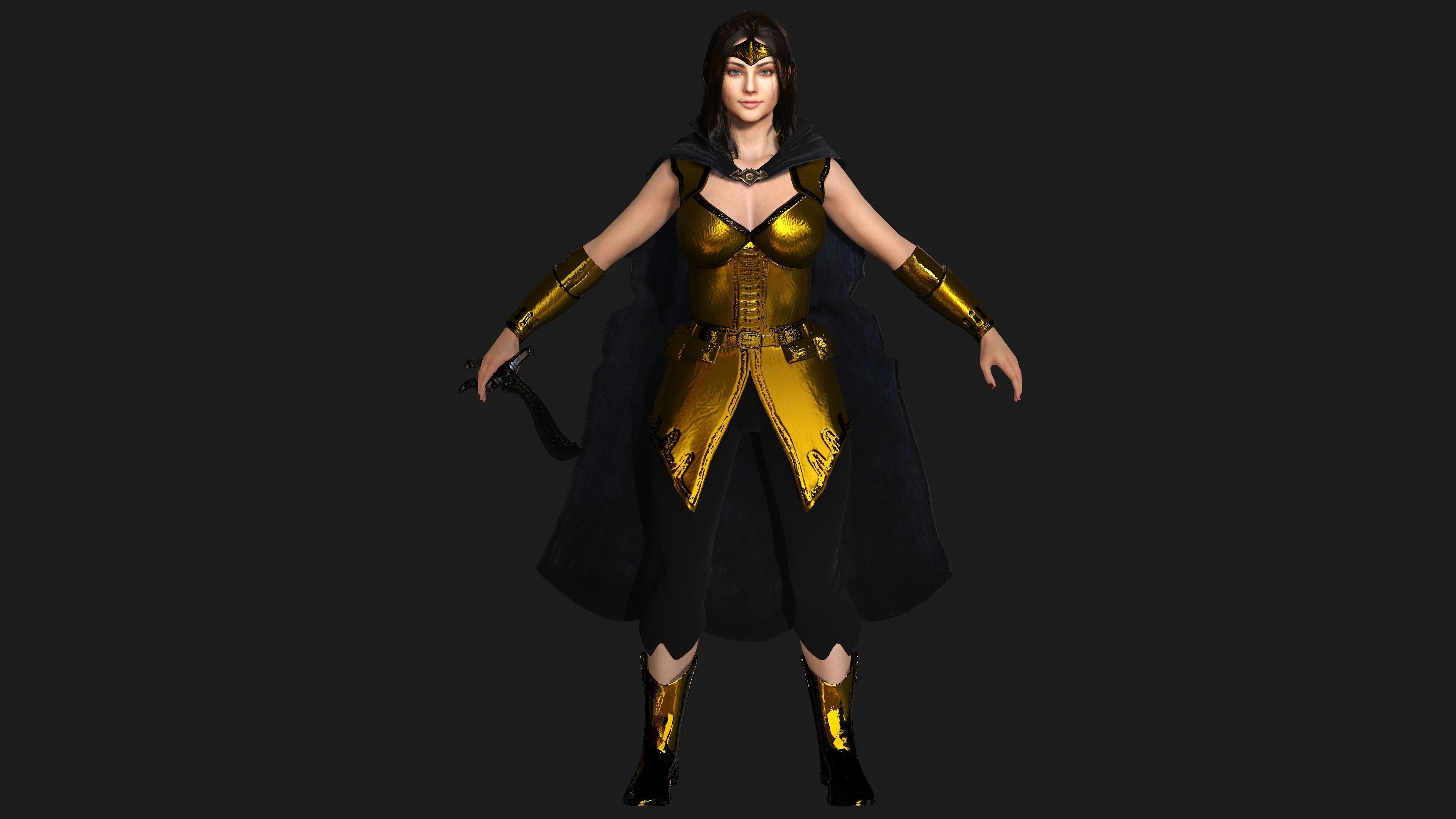 AAA 3D FANTASY FEMALE CHARACTER - THE KNIGHT or WARRIOR 06 Low-poly 3D model_8