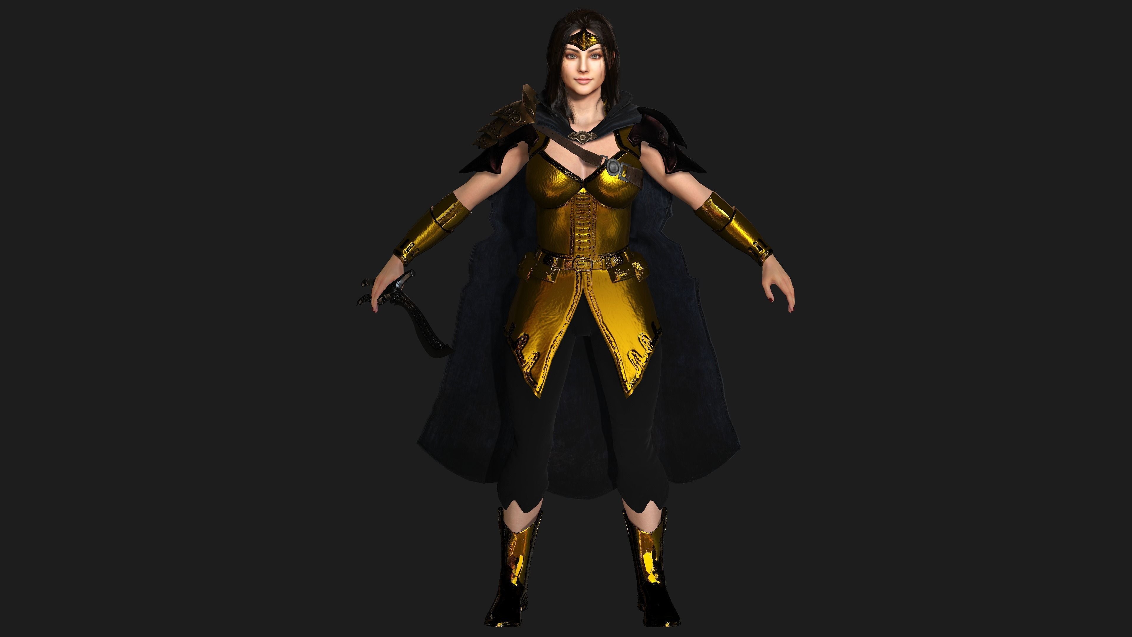 AAA 3D FANTASY FEMALE CHARACTER - THE KNIGHT or WARRIOR 06 Low-poly 3D model_6
