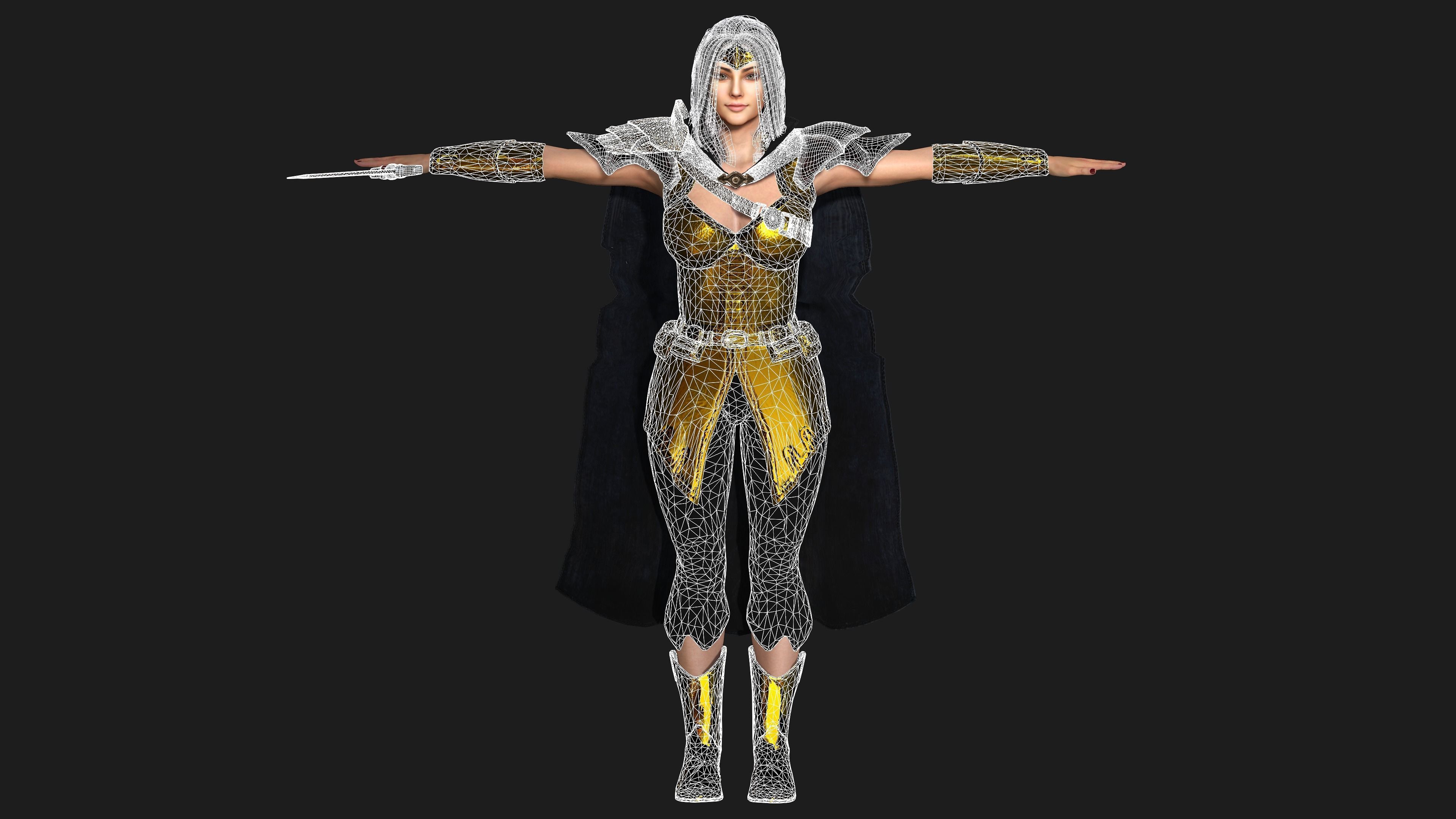 AAA 3D FANTASY FEMALE CHARACTER - THE KNIGHT or WARRIOR 06 Low-poly 3D model_22