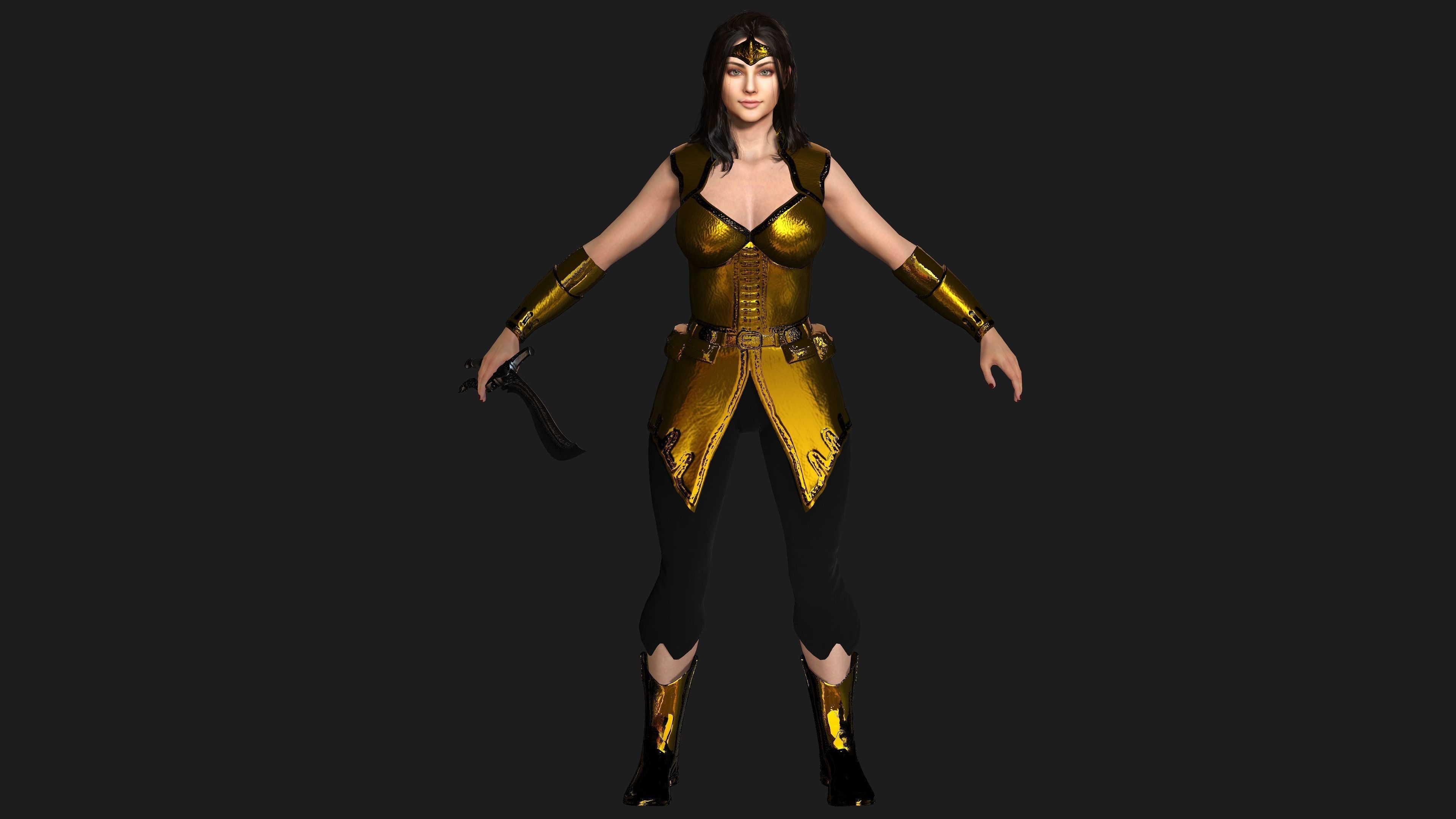 AAA 3D FANTASY FEMALE CHARACTER - THE KNIGHT or WARRIOR 06 Low-poly 3D model_10