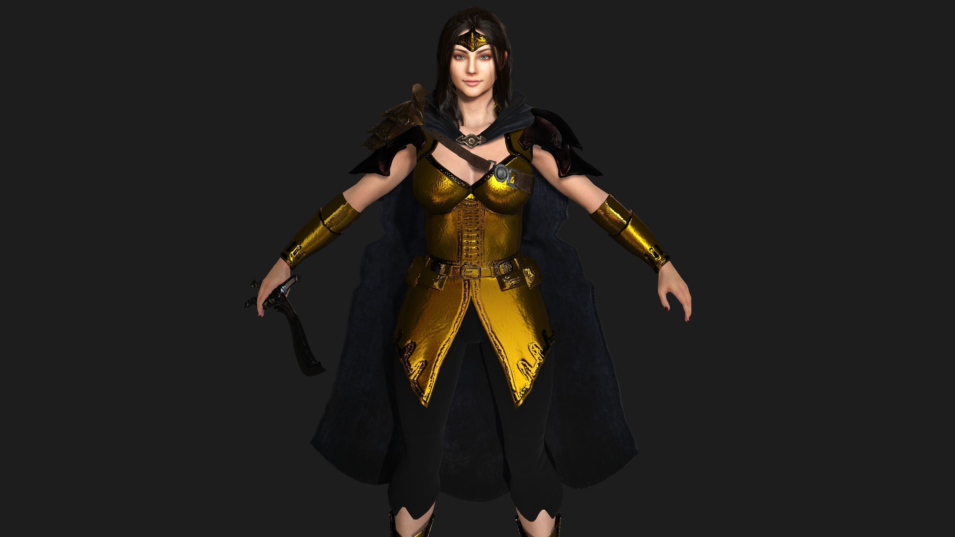AAA 3D FANTASY FEMALE CHARACTER - THE KNIGHT or WARRIOR 06 Low-poly 3D model_2