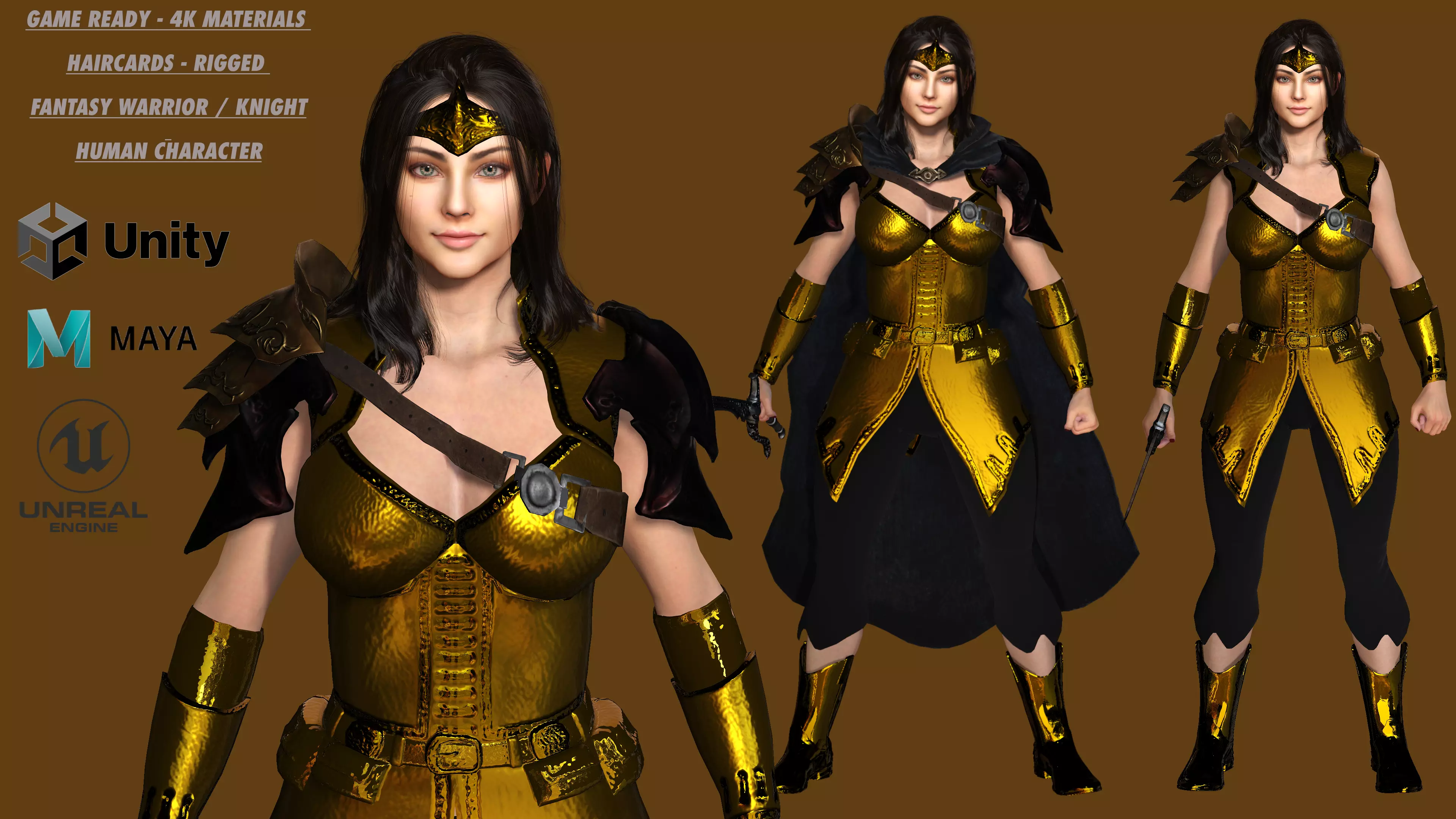 AAA 3D FANTASY FEMALE CHARACTER - THE KNIGHT or WARRIOR 06 Low-poly 3D model_0