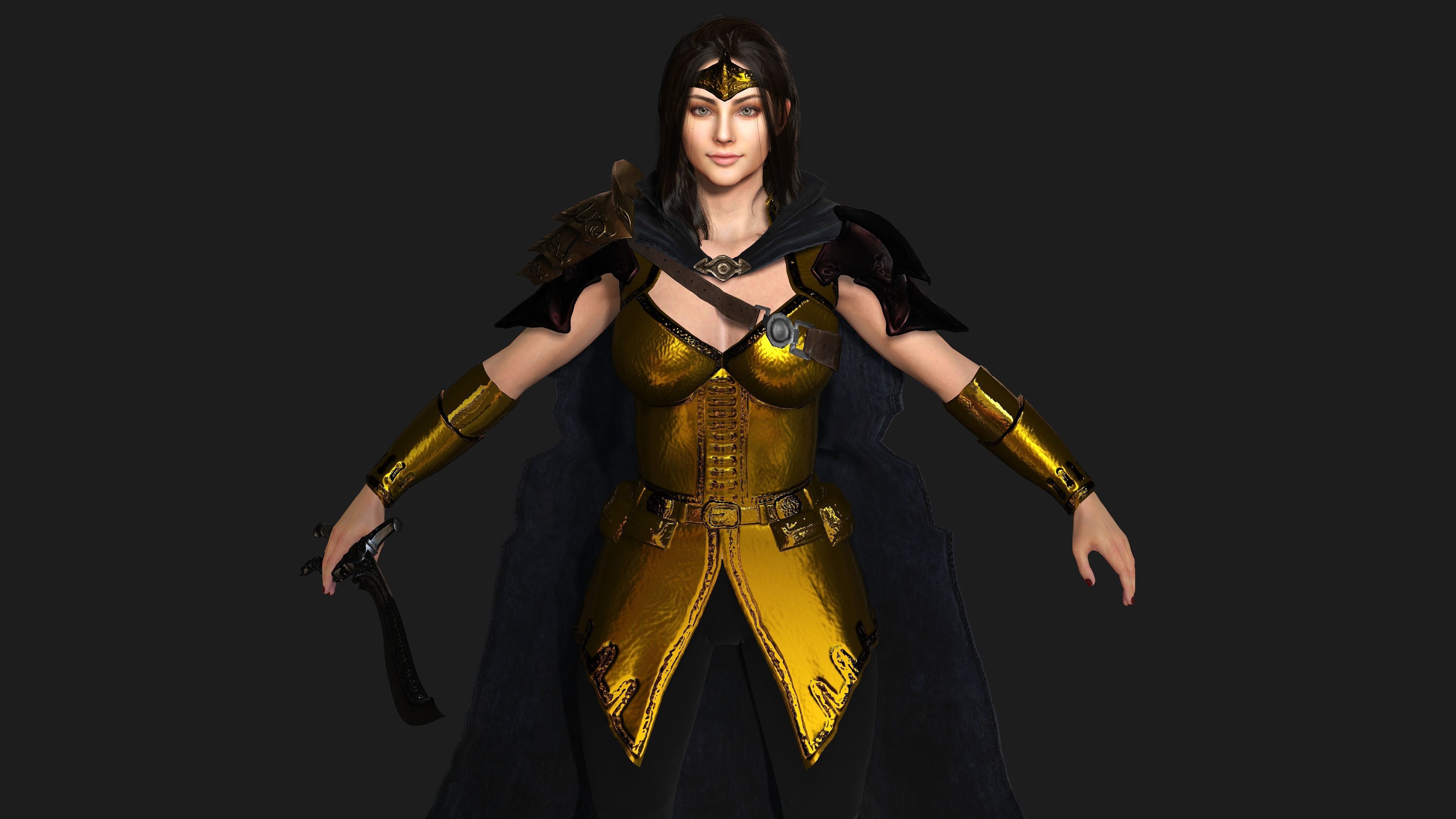 AAA 3D FANTASY FEMALE CHARACTER - THE KNIGHT or WARRIOR 06 Low-poly 3D model_3
