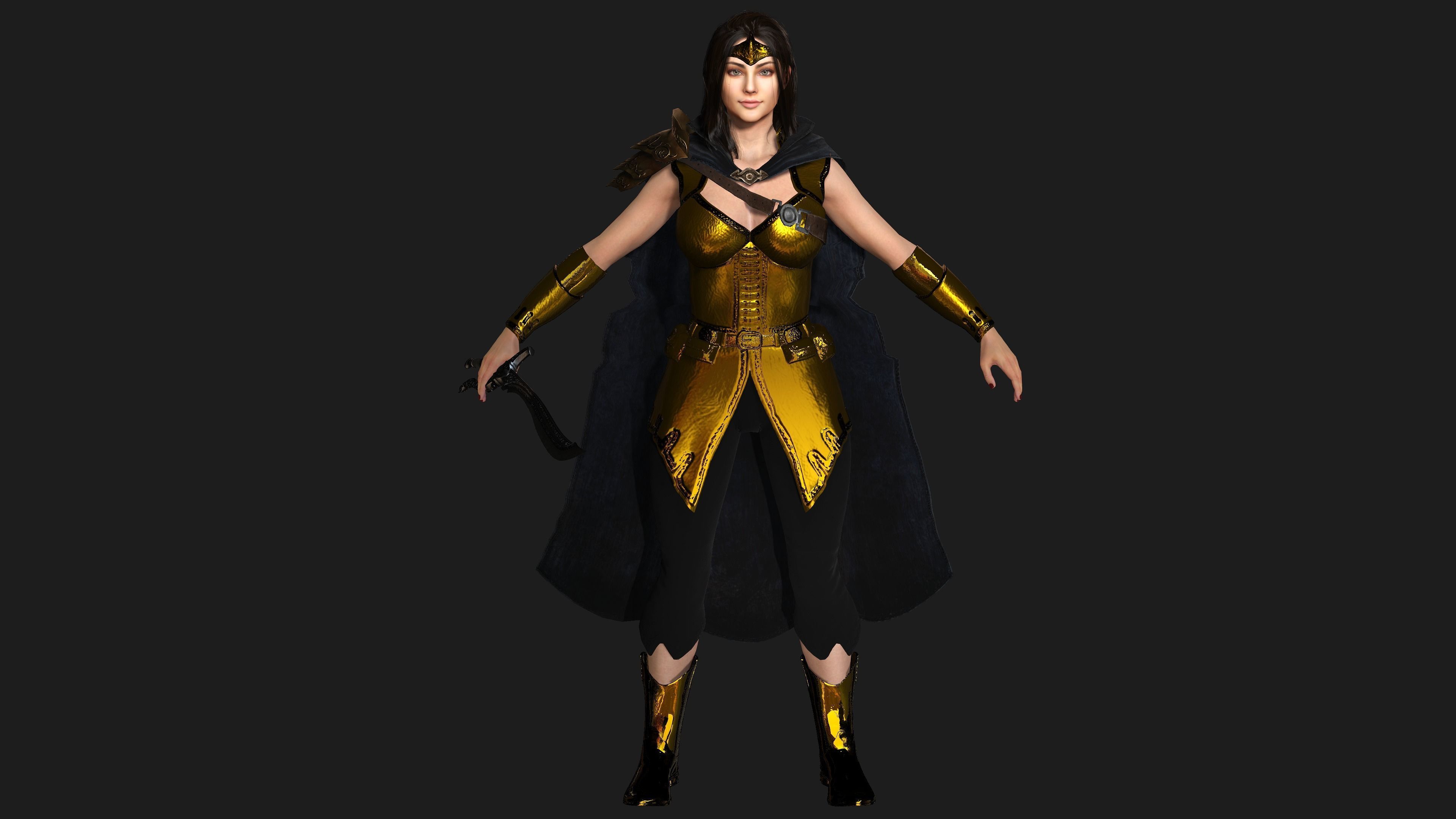 AAA 3D FANTASY FEMALE CHARACTER - THE KNIGHT or WARRIOR 06 Low-poly 3D model_7