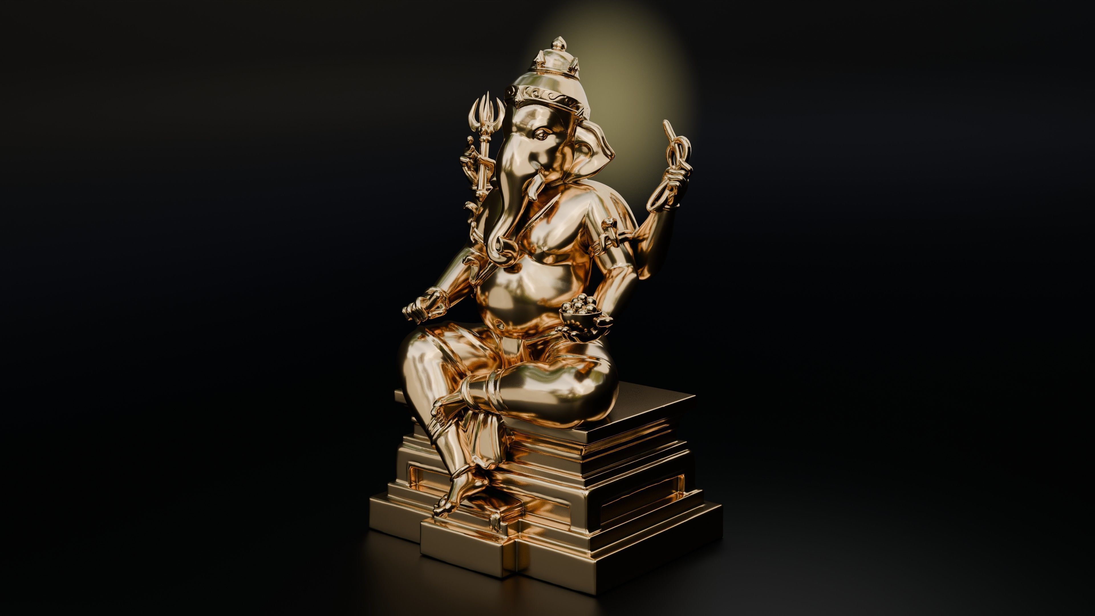 Ganesha bronze sculpture 3D print model_1