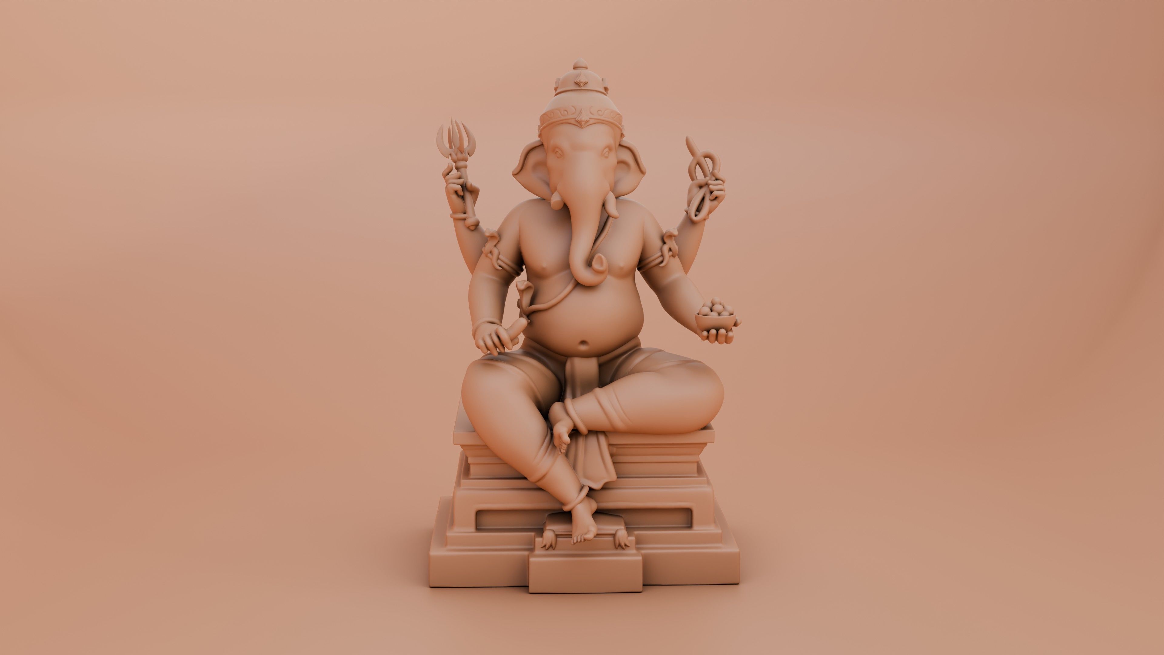 Ganesha bronze sculpture 3D print model_3