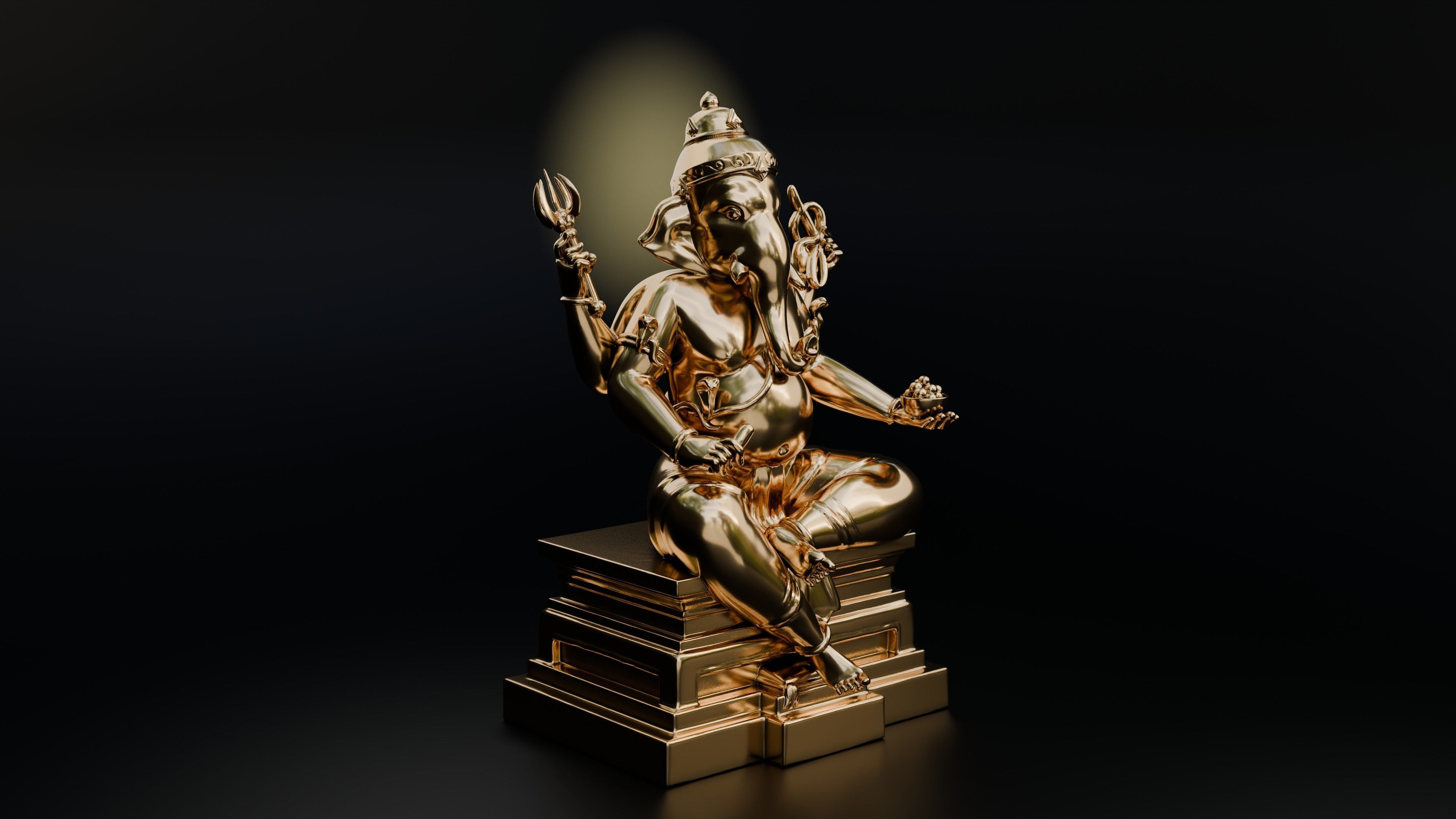 Ganesha bronze sculpture 3D print model_2