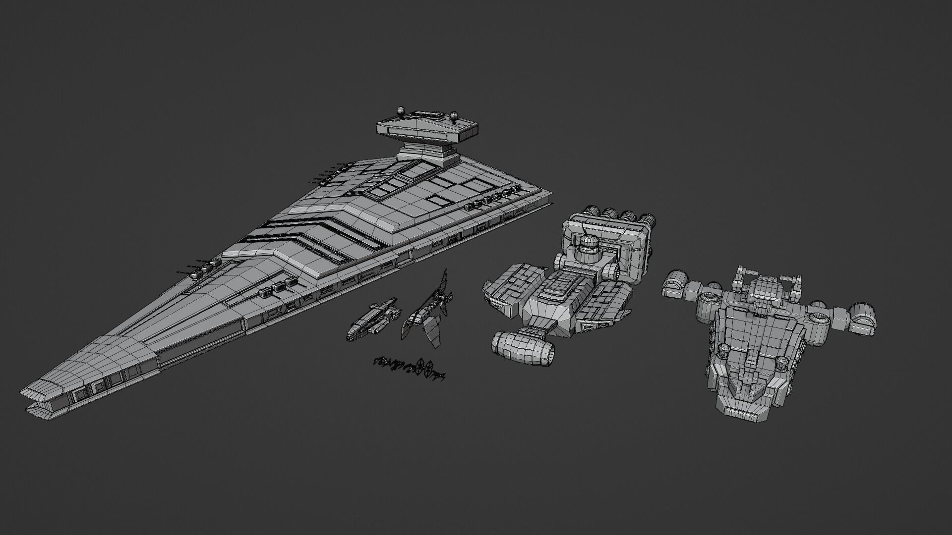 Low-poly spaceships game-ready collection Low-poly 3D model_6
