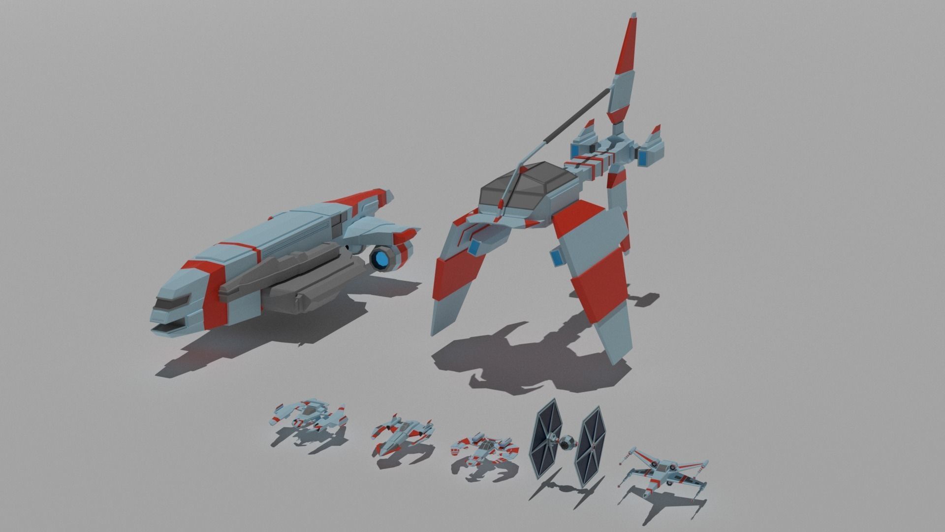 Low-poly spaceships game-ready collection Low-poly 3D model_3