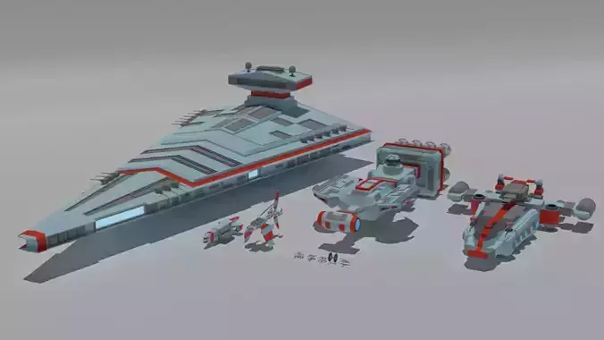 Low-poly spaceships game-ready collection Low-poly 3D model