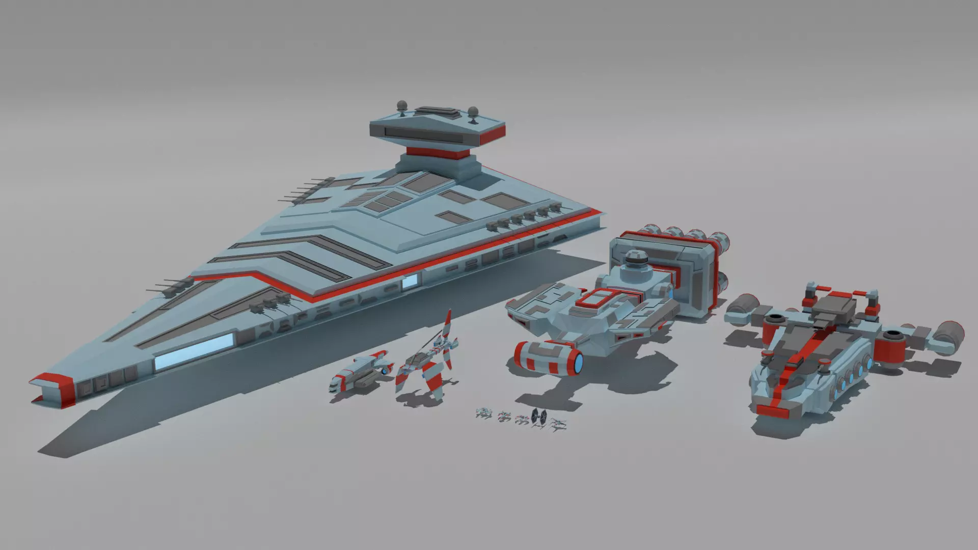 Low-poly spaceships game-ready collection Low-poly 3D model_0