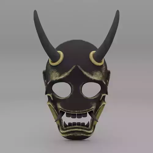 Battle Scarred Japanese Hannya Oni Samurai Mask Model