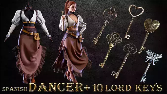 SPANISH DANCER OUTFIT WITH LORD KEYS Low-poly 3D model
