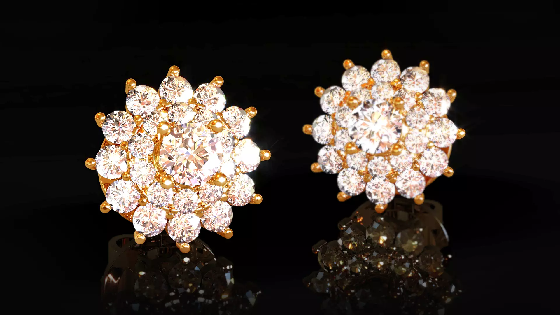 Double Cluster Halo Earrings 1 3D print model_0