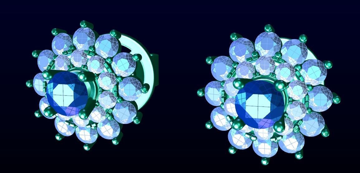 Double Cluster Halo Earrings 1 3D print model_4