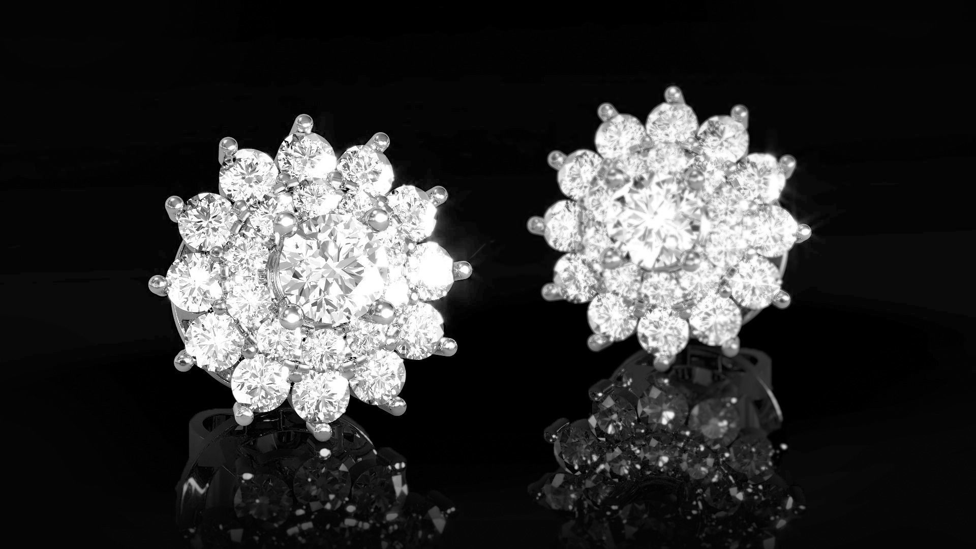 Double Cluster Halo Earrings 1 3D print model_1