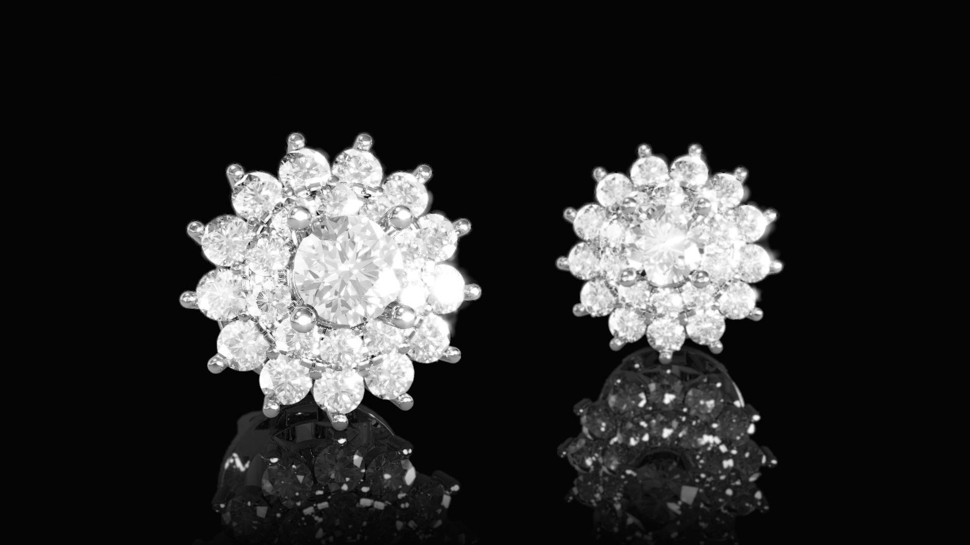 Double Cluster Halo Earrings 2 3D print model_1