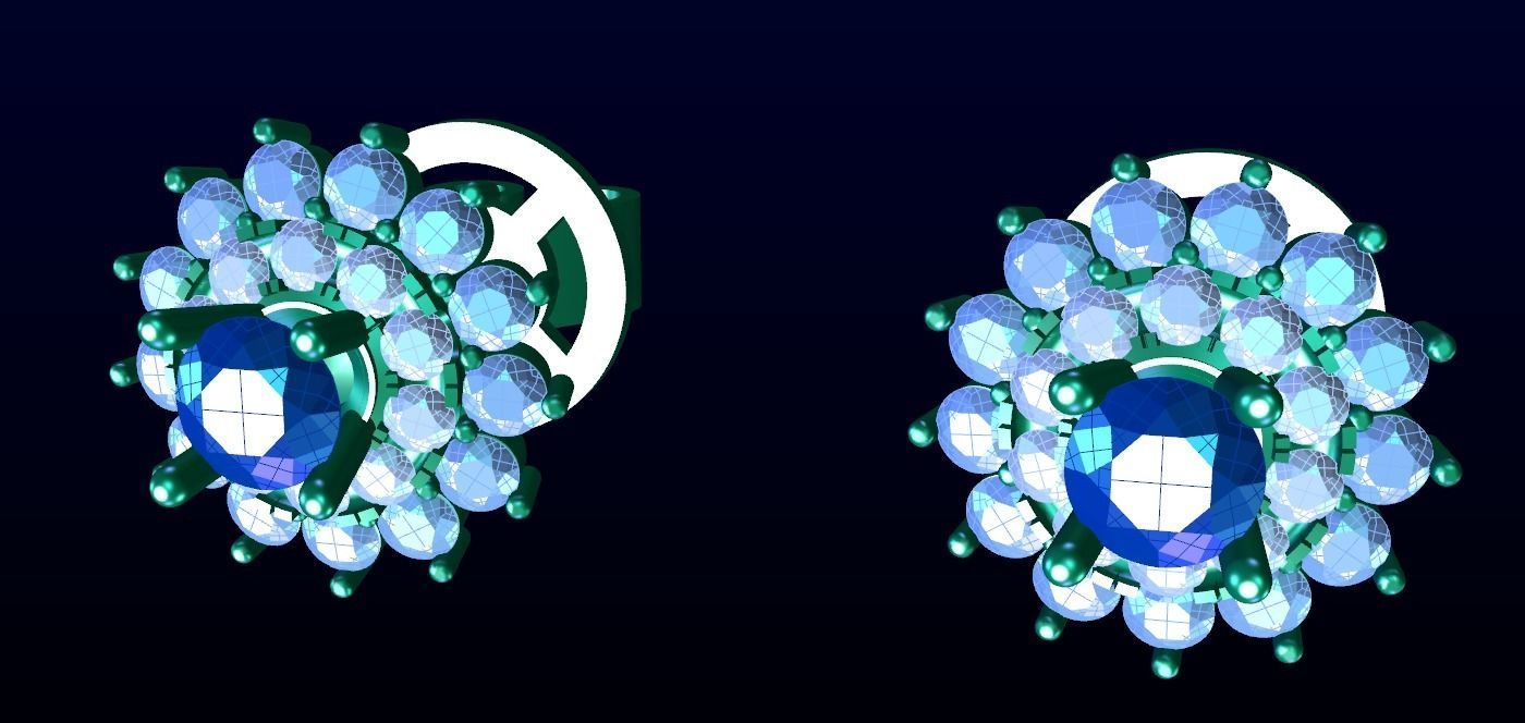 Double Cluster Halo Earrings 2 3D print model_5