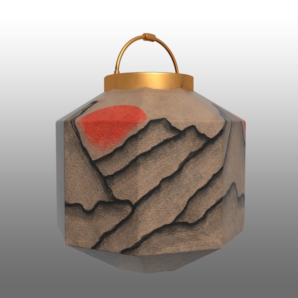 Painted-mountain Paper Lantern 3D model_2