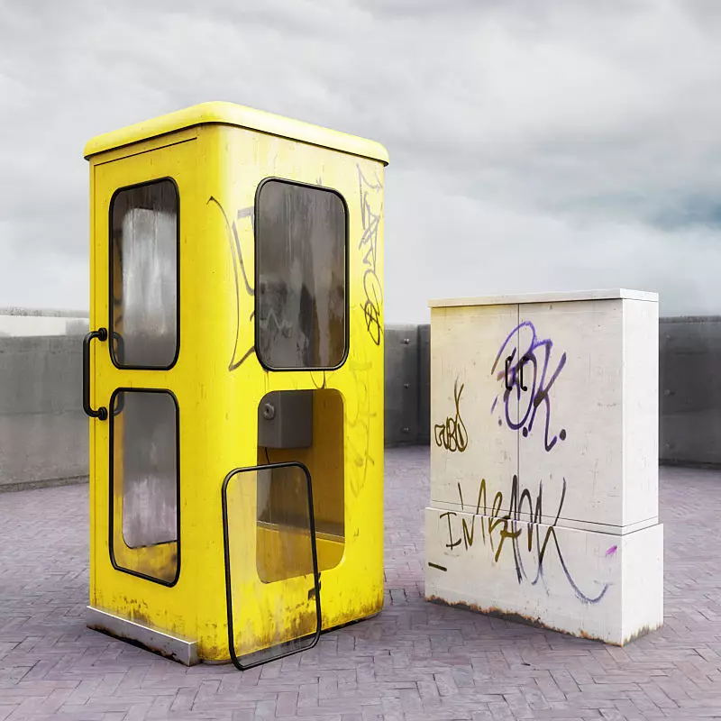phone-electric-cabin phone booth with graffiti Free 3D model
