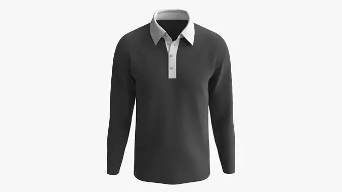 Long Sleeve Polo Shirt for Men Mockup 01 Black