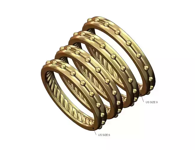 Beaded split inner braided thin cigar band US sizes 6to9