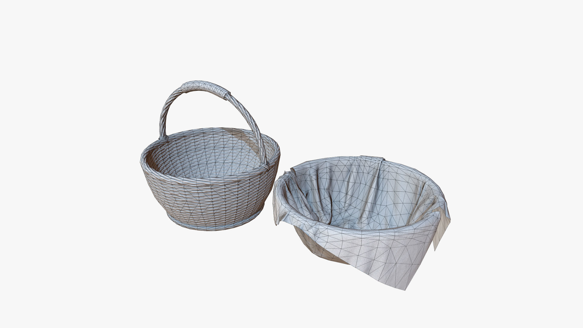 Basket Collection stack of wicker baskets Low-poly 3D model_21