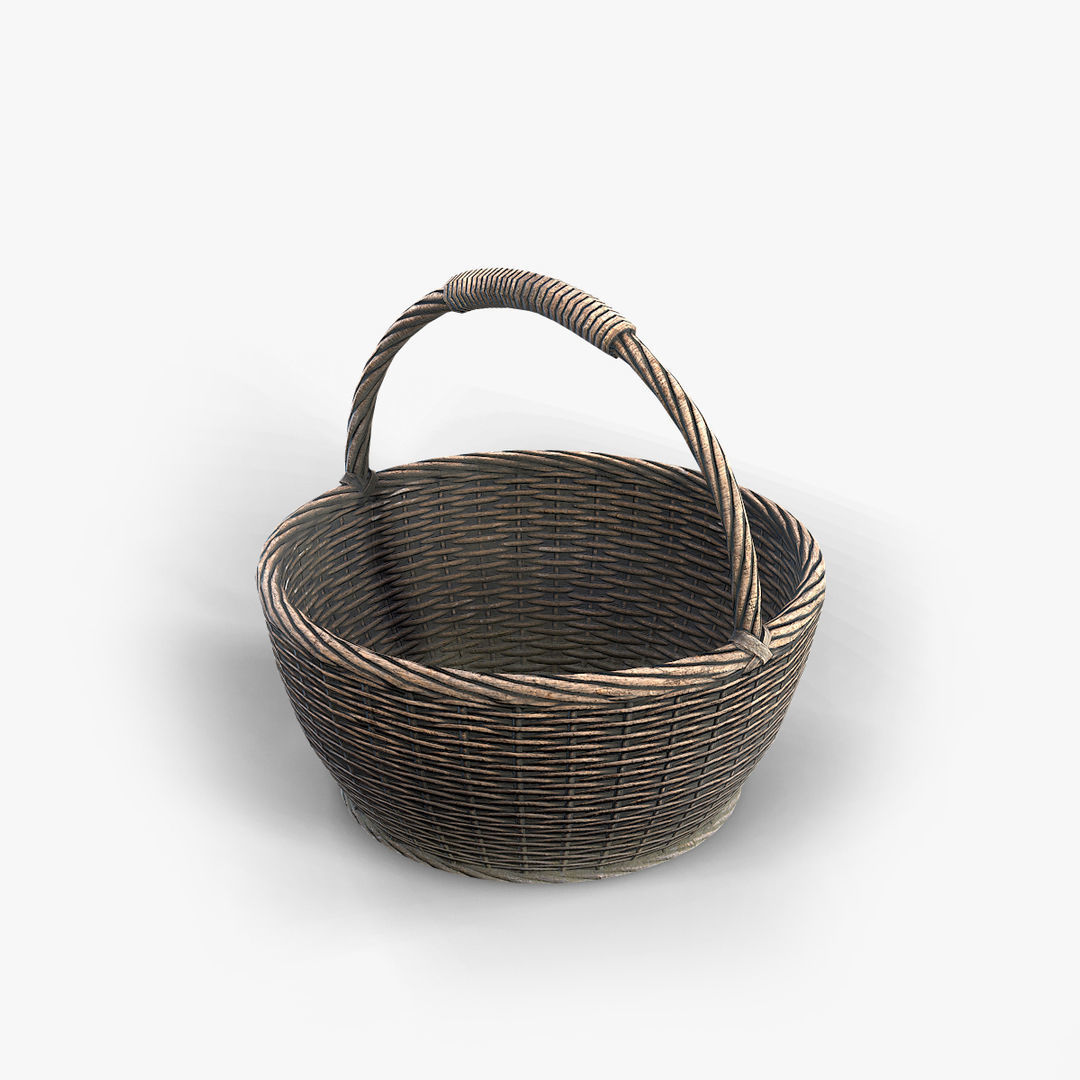 Basket Collection stack of wicker baskets Low-poly 3D model_13