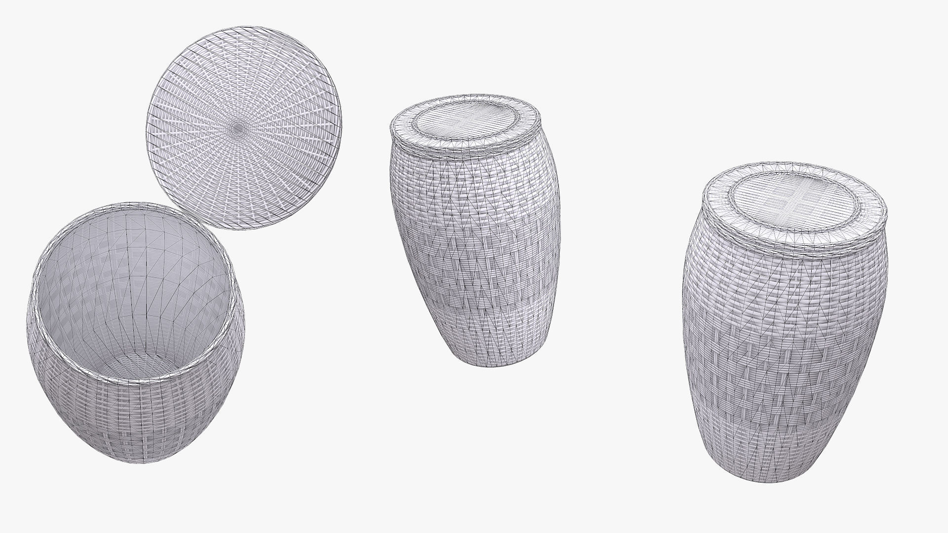 Basket Collection stack of wicker baskets Low-poly 3D model_18