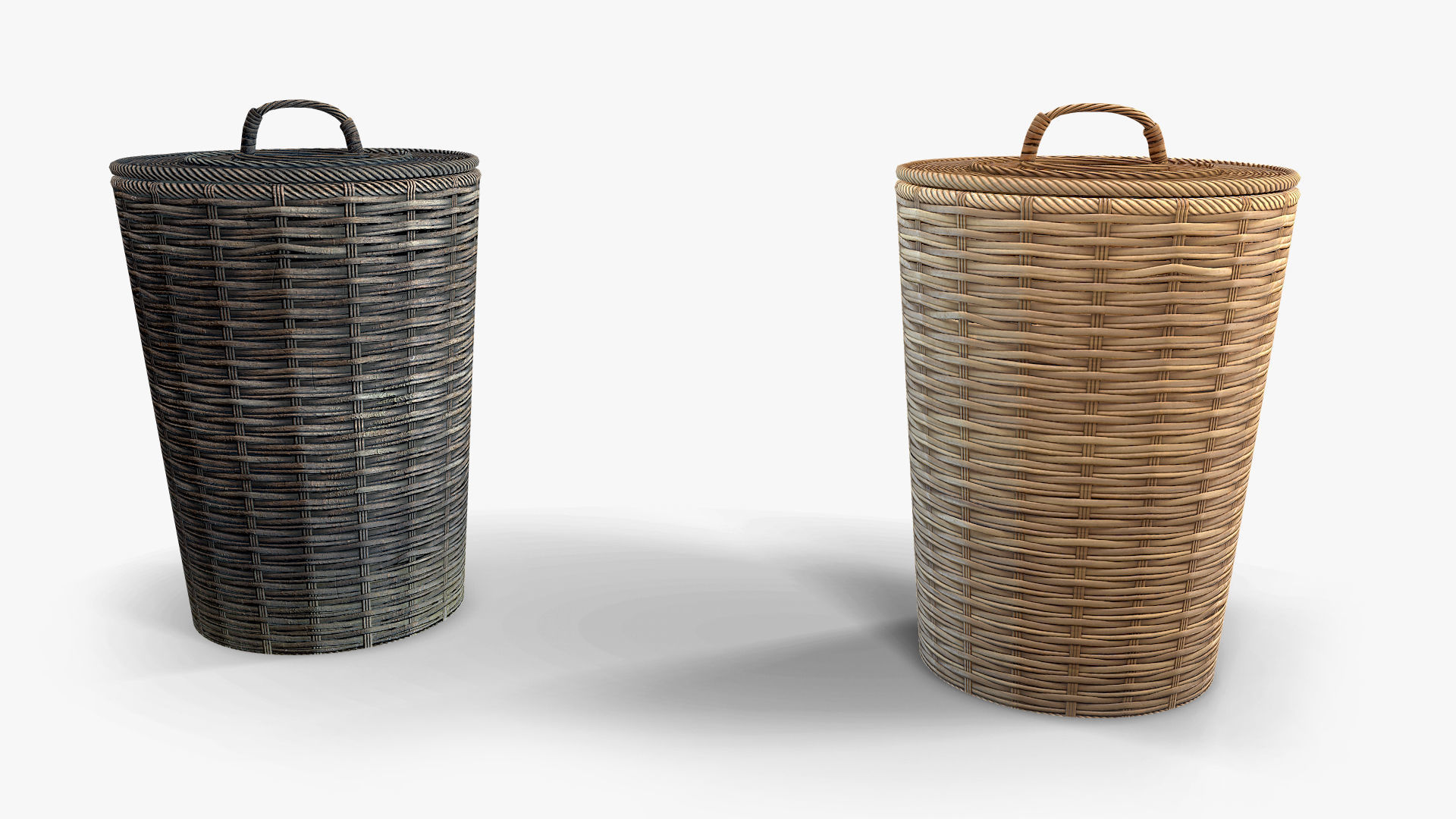 Basket Collection stack of wicker baskets Low-poly 3D model_1