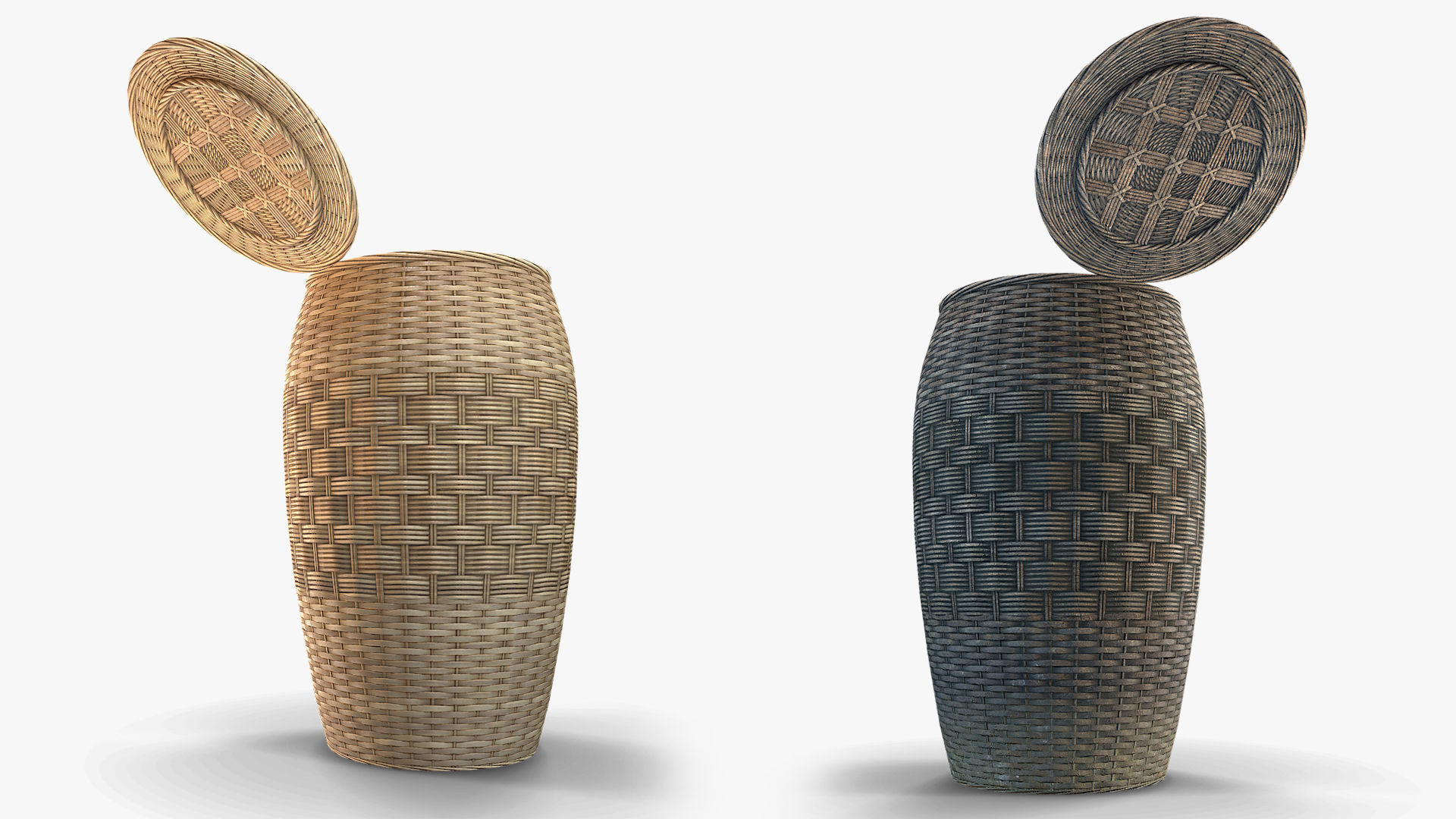 Basket Collection stack of wicker baskets Low-poly 3D model_9