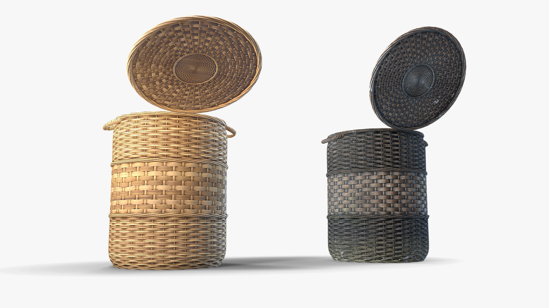 Basket Collection stack of wicker baskets Low-poly 3D model_10