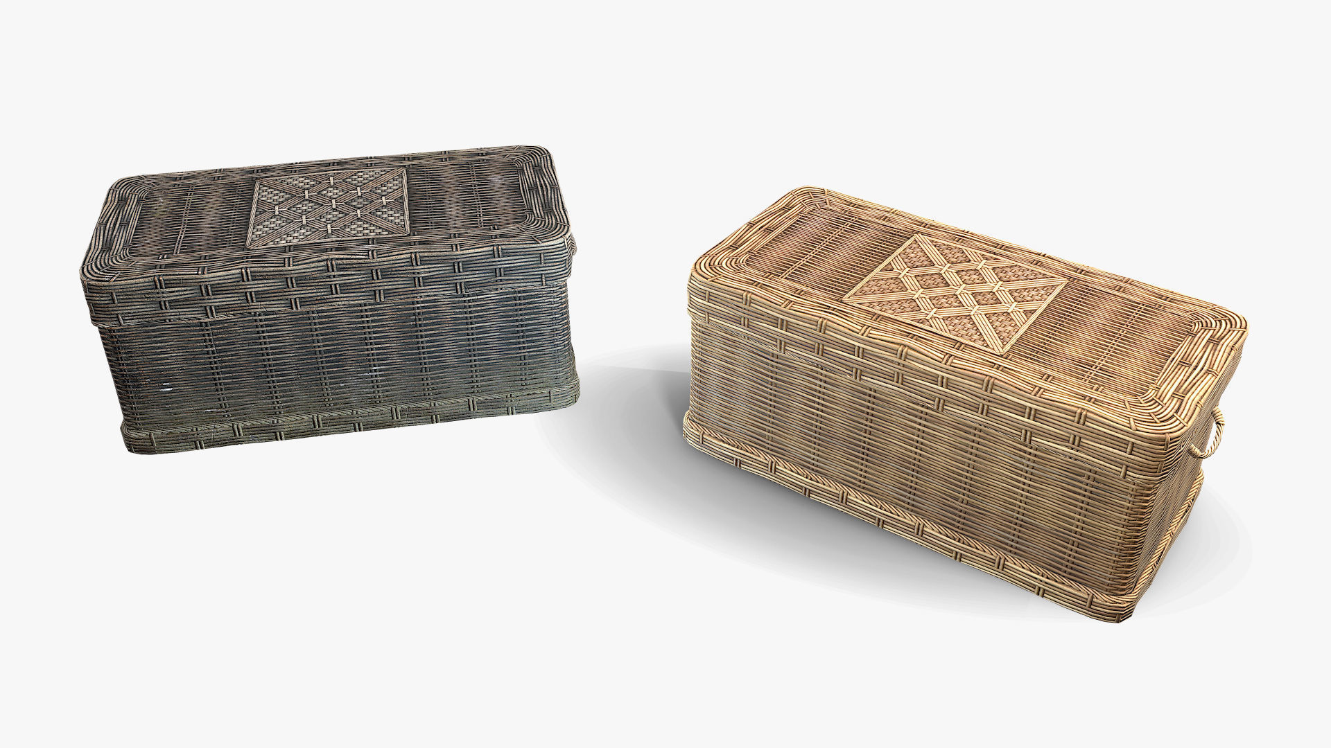 Basket Collection stack of wicker baskets Low-poly 3D model_4
