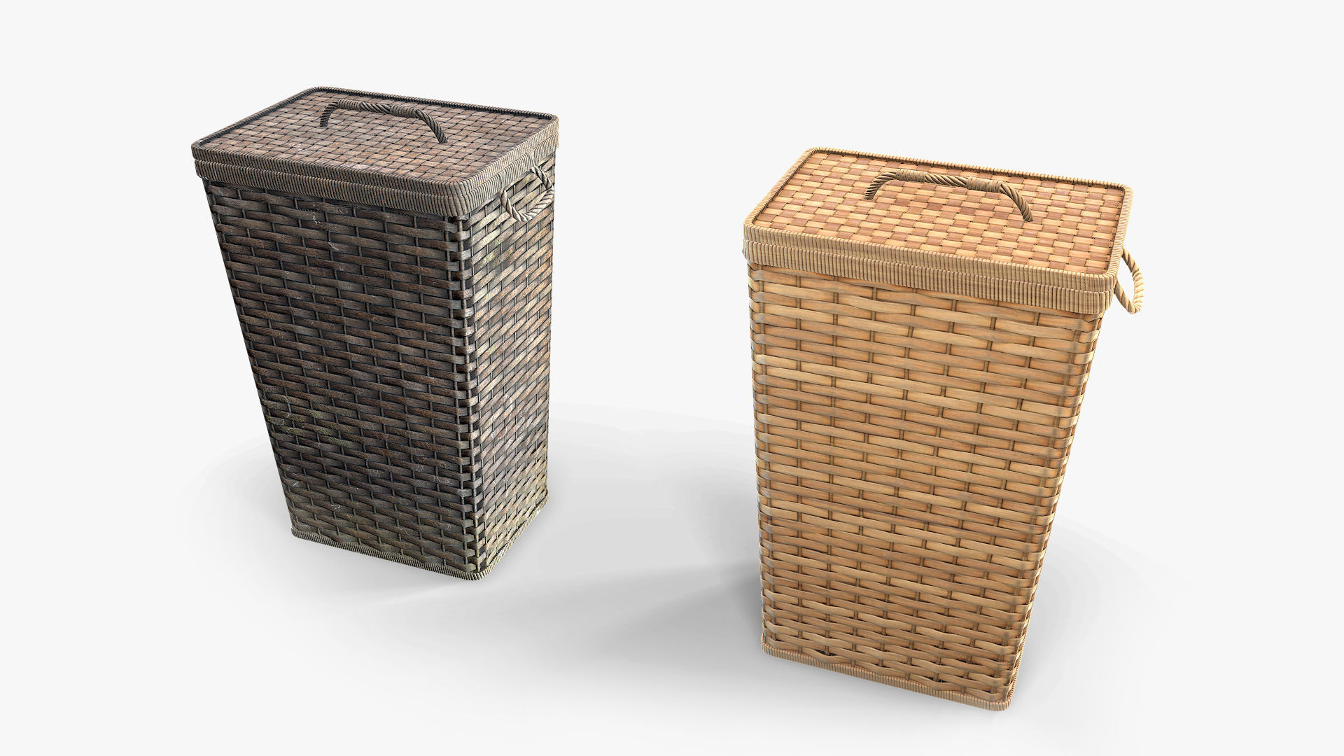 Basket Collection stack of wicker baskets Low-poly 3D model_11