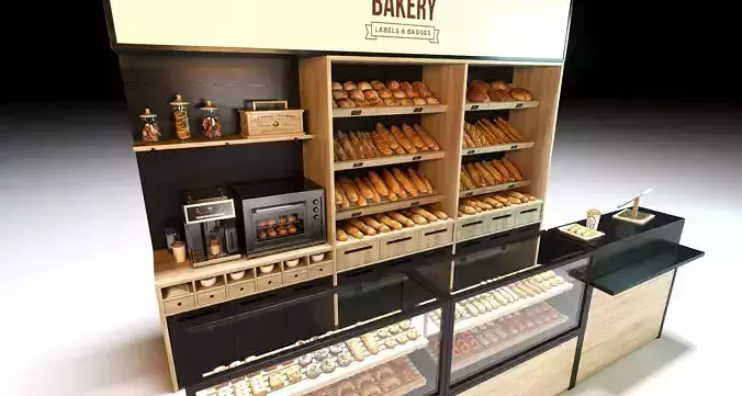 Bakery display with breads and pastries 3D model