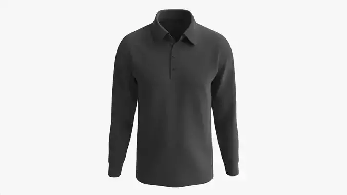 Long Sleeve Polo Shirt for Men Mockup 02 Black