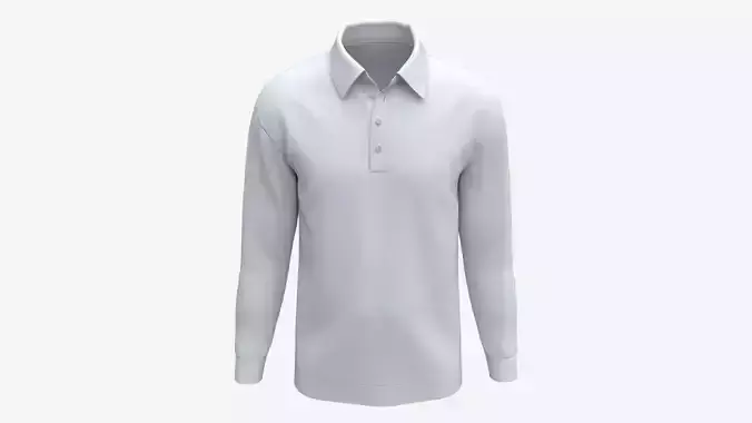 Long Sleeve Polo Shirt for Men Mockup 02 White