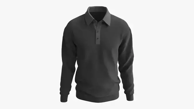Long Sleeve Polo Shirt for Men Mockup 03 Black 3D model