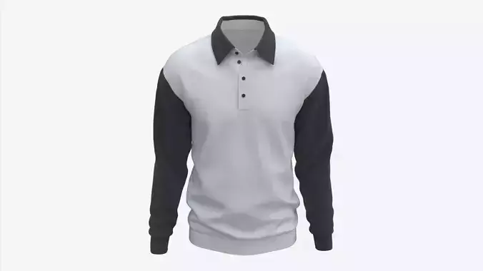 Long Sleeve Polo Shirt for Men Mockup 03 Black White