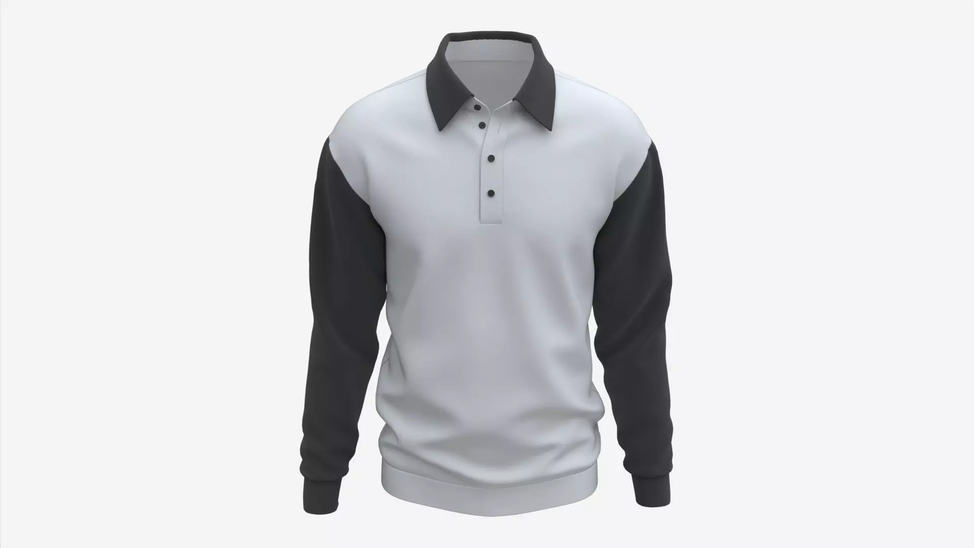 Long Sleeve Polo Shirt for Men Mockup 03 Black White 3D model
