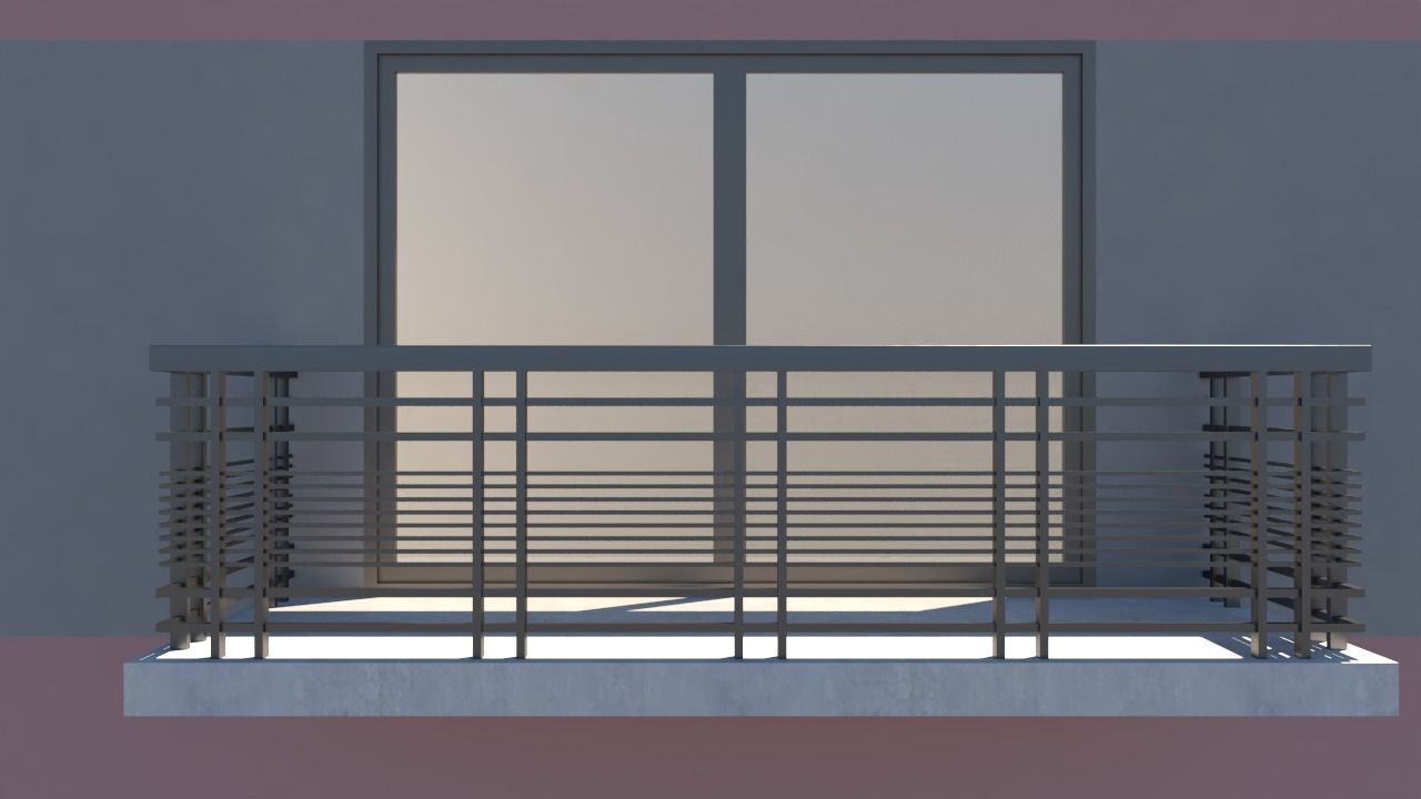 Steel Verandah railing 3D model Low-poly 3D model_1
