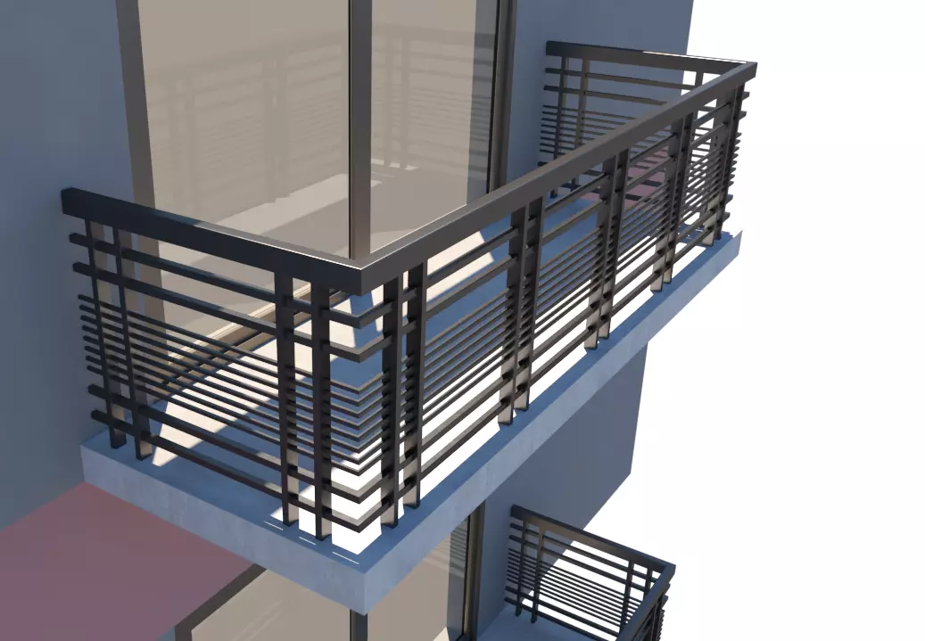 Steel Verandah railing 3D model Low-poly 3D model_0