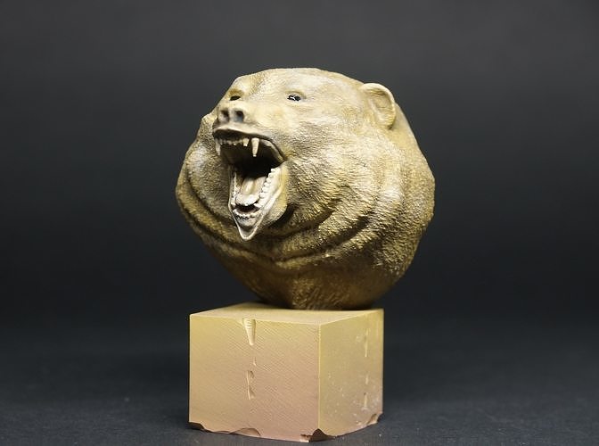 bear 3D print model bronze bust 3D print model