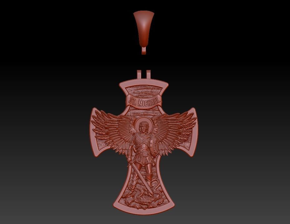 Cross Saint Michael the Archangel with Prayer 3D print model_11