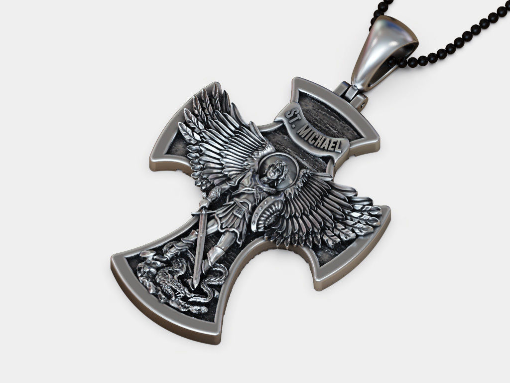Cross Saint Michael the Archangel with Prayer 3D print model_3