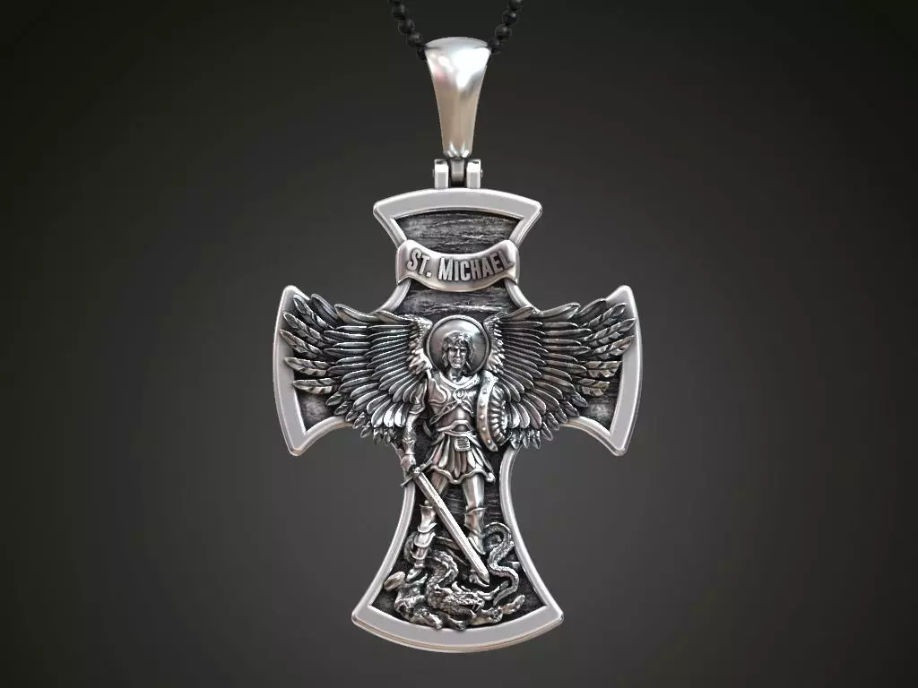 Cross Saint Michael the Archangel with Prayer 3D print model_0