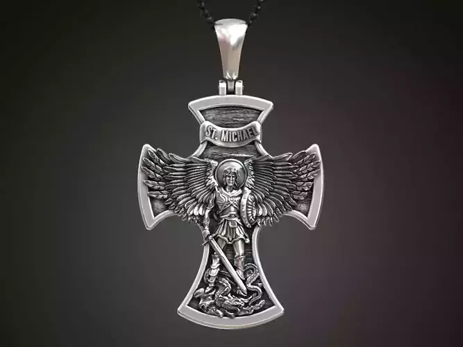 Cross Saint Michael the Archangel with Prayer 3D print model